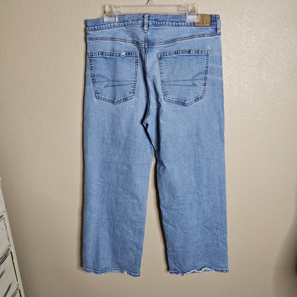 American Eagle Stovepipe Jeans Light Wash High Rise Straight Leg Strigid 12 - Picture 3 of 9
